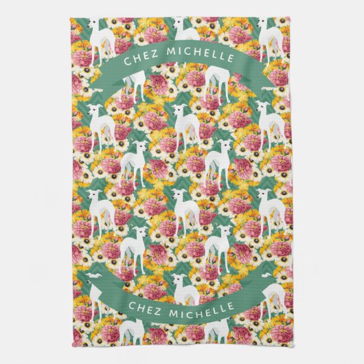 Weiße italienische Windhunde oder Blütenblätter Geschirrtuch (Vertikal)