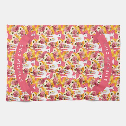 Weiße italienische Windhunde oder Whippets Rosa Bl Geschirrtuch (Horizontal)