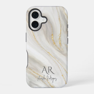 Weiße Jade-Marmor-Gold-Glitter individuell anpassb iPhone 16 Hülle