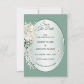 Weiße Jasmin-Blumen Grüne Geometrische Hochzeit Save The Date (Vorderseite)