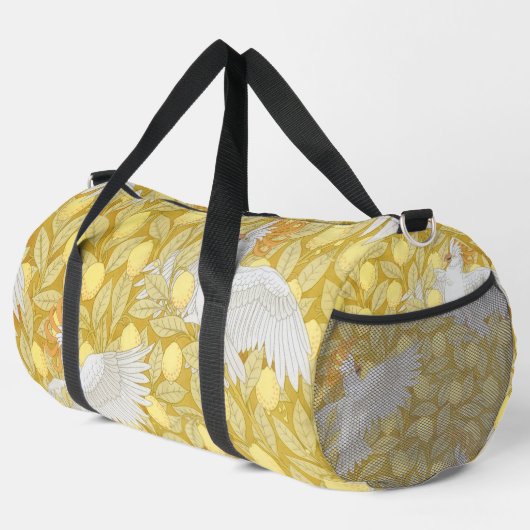Weiße Kakadus und Zitronen Duffle Bag (Rechte Ecke)