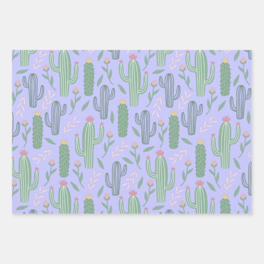 Weiße Kakteen botanisches Muster 3 Farben Geschenkpapier Set (Vorderseite 3)