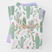 Weiße Kakteen botanisches Muster 3 Farben Geschenkpapier Set (Beispiel)