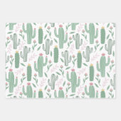 Weiße Kakteen botanisches Muster 3 Farben Geschenkpapier Set (Vorderseite)
