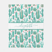 Weiße Kakteen, weißes Muster, Monogramm Fleecedecke (Vorderseite)