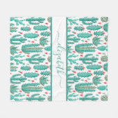 Weiße Kakteen, weißes Muster, Monogramm Fleecedecke (Vorderseite (Horizontal))