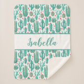 Weiße Kakteen, weißes Muster, Monogramm Sherpadecke (Vorderseite)