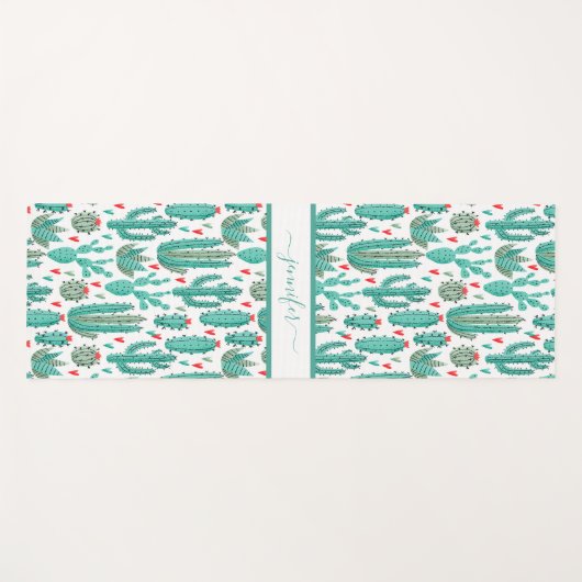 Weiße Kakteen, weißes Muster, Monogramm Yogamatte (Vorderseite (Horizontal))