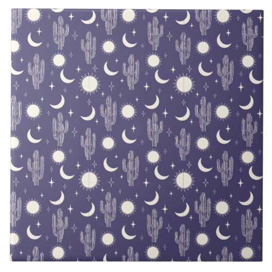 Weiße Kaktusmuster Fliese (Vorderseite)