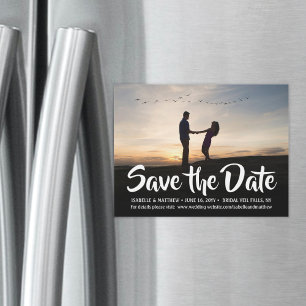 Weiße Kalligrafie Ein Foto Hochzeit Vormerkung Magneteinladung