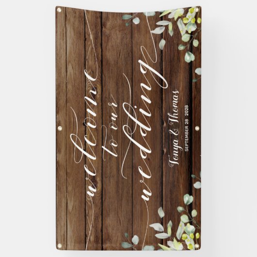 Weiße Kalligrafie Grün Willkommen bei unserer Hoch Banner (Vertikal)