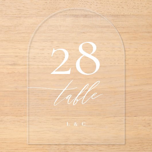 Weiße Kalligraphie Moderne Acrylic-Tischnummer Acryleinladungen (Vorderseite)