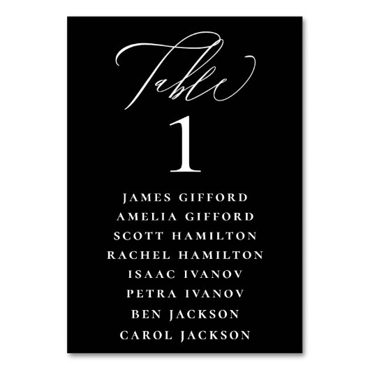 Weiße kalligraphische Seekarte schwarz Tischnummer (Vorderseite)