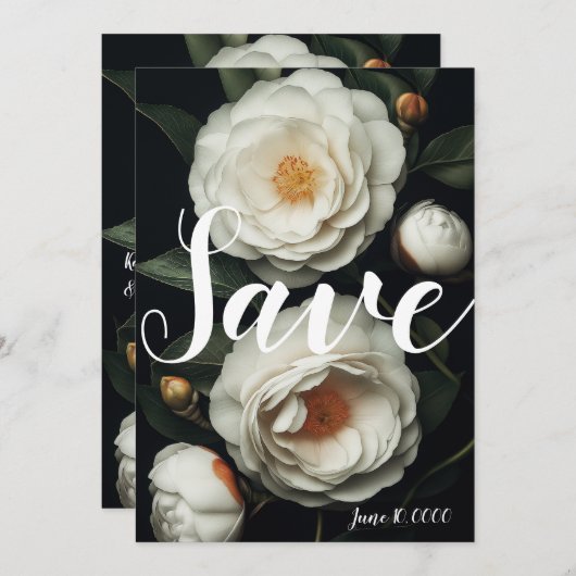 Weiße Kamelien auf dunklem Hintergrund (Vorne/Hinten)