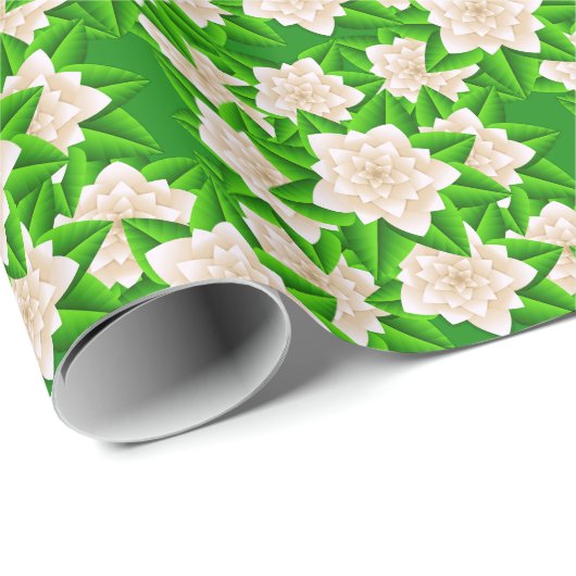 Weiße Kamelien und grüne Blätter Geschenkpapier (Rolleneckpunkt)