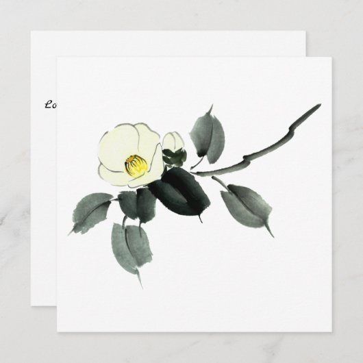 Weiße Kamellia sumi Tinte und japanische Wasserfar Dankeskarte (Vorne/Hinten)