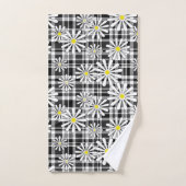 Weiße Kamille Blume auf Schwarz-weißem Schachbrett Badhandtuch Set (Handtuch)