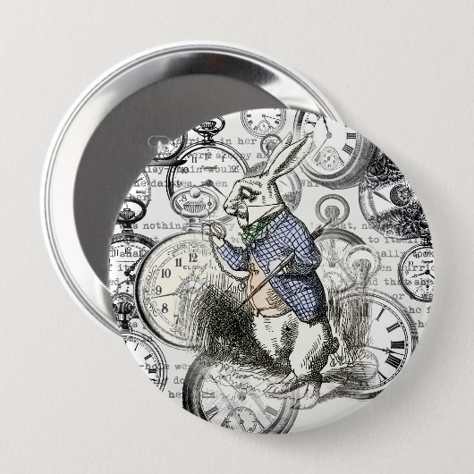 Weiße Kaninchen-Alice im Wunderland Button (Vorne & Hinten)