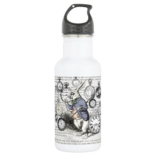 Weiße Kaninchen-Alice im Wunderland Edelstahlflasche (Vorderseite)