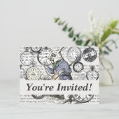 Weiße Kaninchen-Alice im Wunderland Einladung (Stehend Vorderseite)