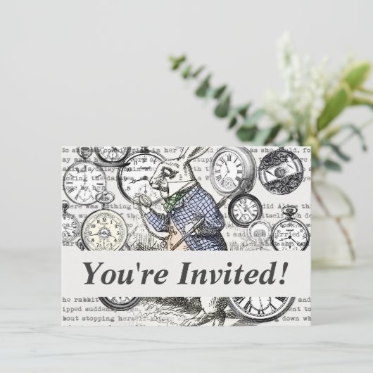Weiße Kaninchen-Alice im Wunderland Einladung (Stehend Vorderseite)