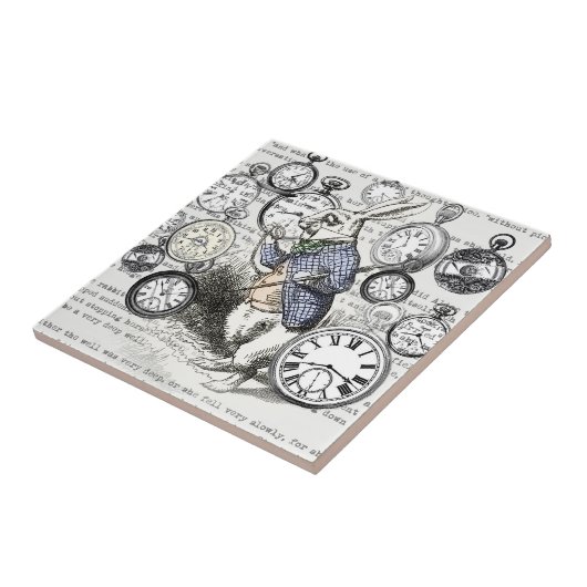 Weiße Kaninchen-Alice im Wunderland Fliese (Seite)