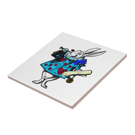 Weiße Kaninchen-Alice im Wunderland Fliese (Seite)