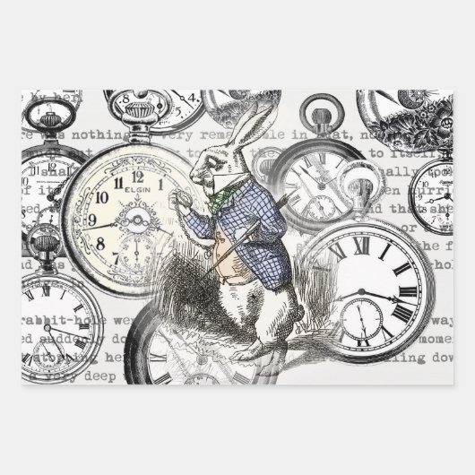 Weiße Kaninchen-Alice im Wunderland Geschenkpapier Set (Vorderseite)
