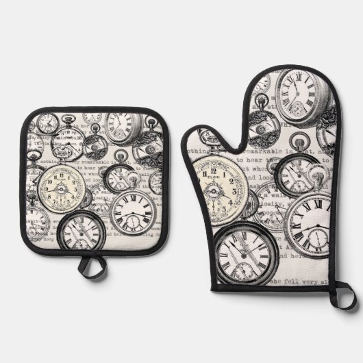 Weiße Kaninchen-Alice im Wunderland Ofenhandschuh & Topflappen-Set (Vorderseite)