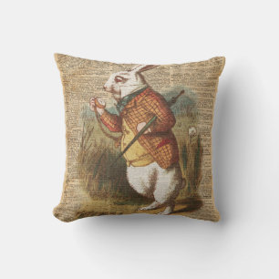 Weiße Kaninchen Alice im Wunderland Vintage Art Kissen