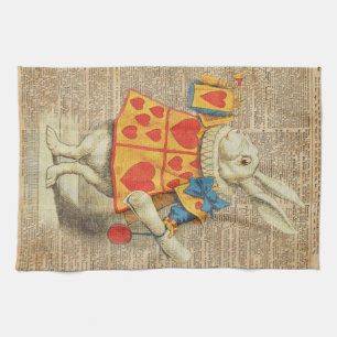 Weiße Kaninchen-Alice im Wunderland-Vintage Grafik Handtuch