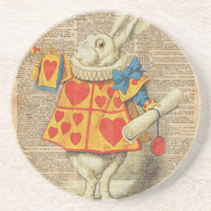 Weiße Kaninchen-Alice im Wunderland-Vintage Grafik Sandstein Untersetzer