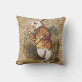 Weiße Kaninchen-Alice im Wunderland-Vintage Kunst Kissen