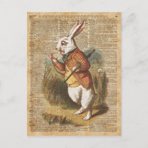 Weiße Kaninchen Alice im Wunderland Vintage-Kunst Postkarte