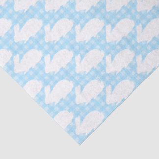 Weiße Kaninchen auf pastellblauem Gingham-Muster Seidenpapier