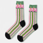 Weiße Kaninchen auf rosa und grüne Streifen, Oster Socken (Linkes Detail)