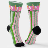 Weiße Kaninchen auf rosa und grüne Streifen, Oster Socken (Gewinkelt)