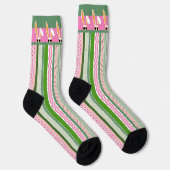 Weiße Kaninchen auf rosa und grüne Streifen, Oster Socken (Rechts)