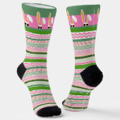 Weiße Kaninchen auf rosa und grüne Streifen, Oster Socken (Gewinkelt)