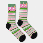Weiße Kaninchen auf rosa und grüne Streifen, Oster Socken (Rechts)