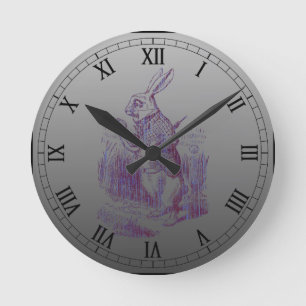 Weiße Kaninchen Letterpess Art Runde Wanduhr
