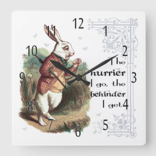 Weiße Kaninchen-Märchenland-Uhr, das Hurrier gehe Quadratische Wanduhr