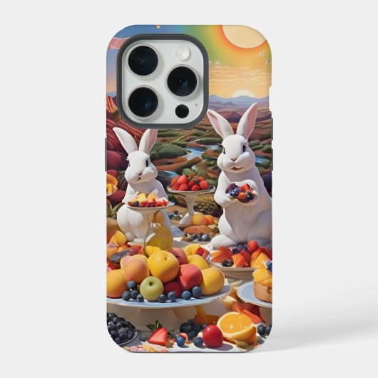 Weiße Kaninchen mit Früchte-Landschaft iPhone Hülle (Rückseite)