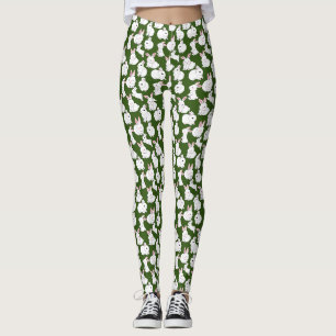 Weiße Kaninchen Muster 01.bw Green BG Leggings