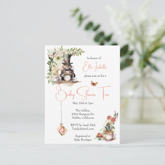 Weiße Kaninchen und Viktorianische Teacup-Maus Postkarte (Stehend Vorderseite)