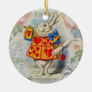 Weiße Kaninchenherzen Alice Klassiker Keramikornament