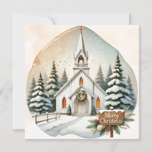 Weiße Kapelle auf dem Land   Nachtweihnachtszene Feiertagskarte