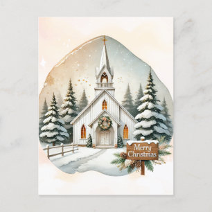 Weiße Kapelle auf dem Land Nachtweihnachtszene Feiertagspostkarte
