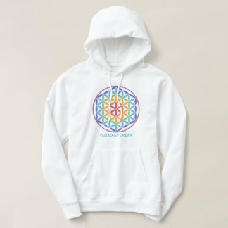 Weiße Kapuzenjacke mit Regenbogen-Blume des Lebens Hoodie