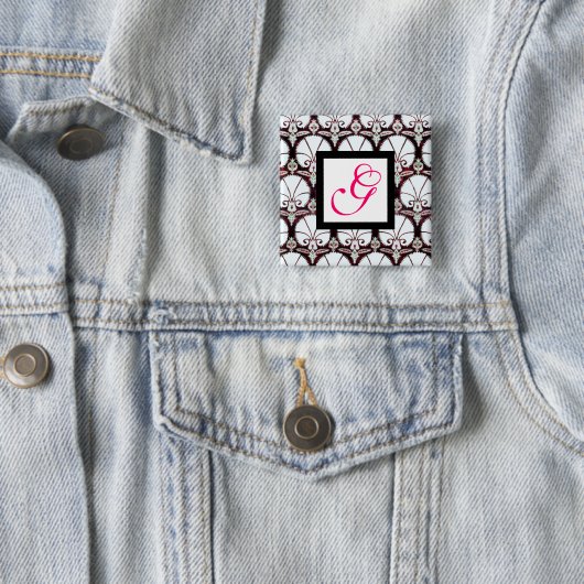 WEISSE KARNATIONEN DAMASK MONOGRAM rosa Fuchsie Button (Beispiel)